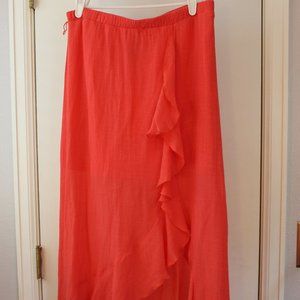 BCX Pretty Orange Asymmetrical Ruffled Skirt